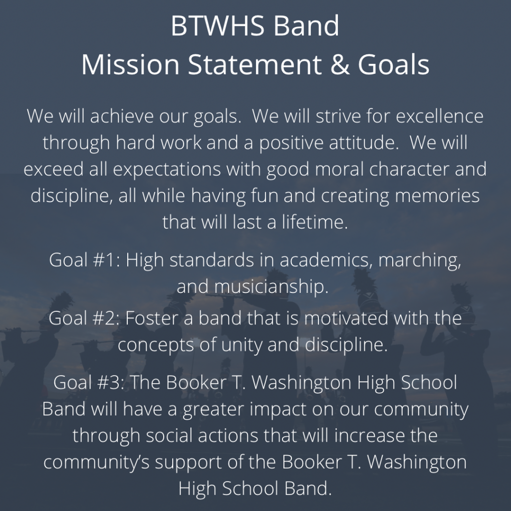 Washington High School Band will have a greater impact on our community through social actions that will increase the community’s support of the Booker T. Washington High School Band.