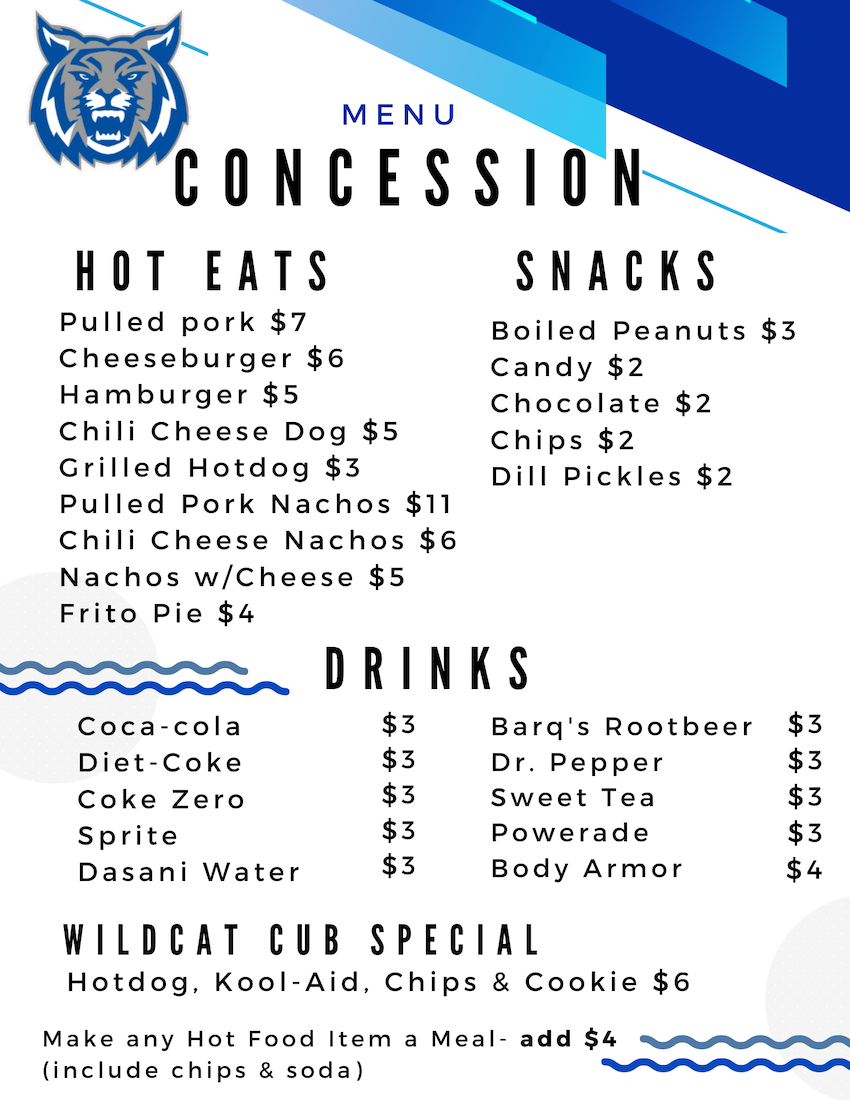 Varsity Football Concession Menu ThePlayingCats Varsity Football Concession Menu ThePlayingCats